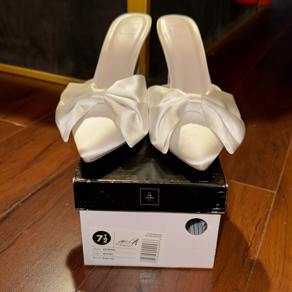 Satin Stiletto Mules with Bow Detail